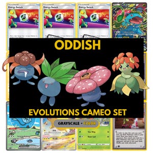Cartes de reliure camée Oddish Evolutions, espaces réservés Gloom, Vilepume et Bellosom, téléchargement + PDF imprimable