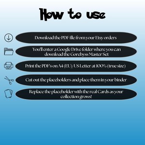Gorebyss cards digital download instructions explaining how to print, cut, and place placeholders in a Pokémon binder.