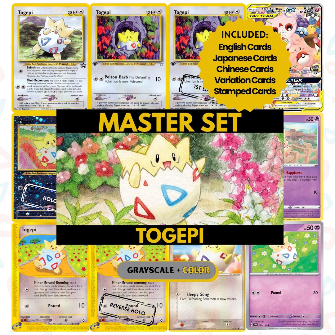 togepi pokemon card binder Togepi Master Set Binder Pages, Pokemon Placeholder Cards, Printable PDF &  Digital Download