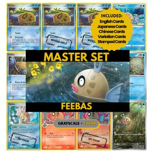 Páginas para carpeta del set maestro de Feebas, tarjetas de marcador de posición de Pokémon, PDF imprimible y descarga digital.