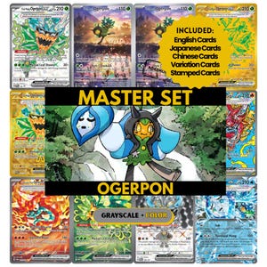 Pagine per raccoglitore del set principale di Ogerpon, carte segnaposto Pokemon, PDF stampabile e download digitale