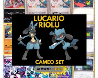 Conjunto de plantillas imprimibles para carpeta de tarjetas de Lucario y Riolu (PDF)