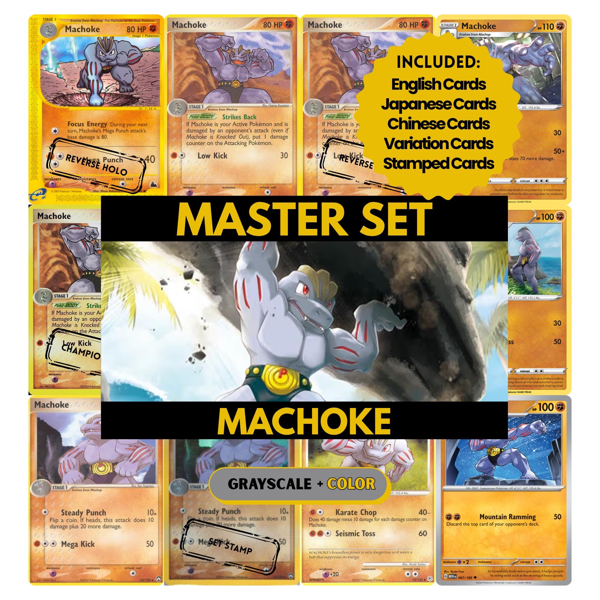 machoke pokemon card HeartGold & Soulsilver Triumphant Uncommon #40 Px2 / None / 2 Artist Machoke Master Set Binder Pages,