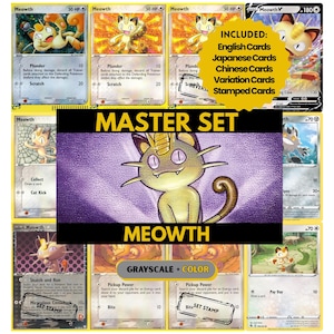 Zestaw Meowth Master Set Binder Pages, karty zastępcze Pokemon, pliki PDF do druku i pobrania w wersji cyfrowej