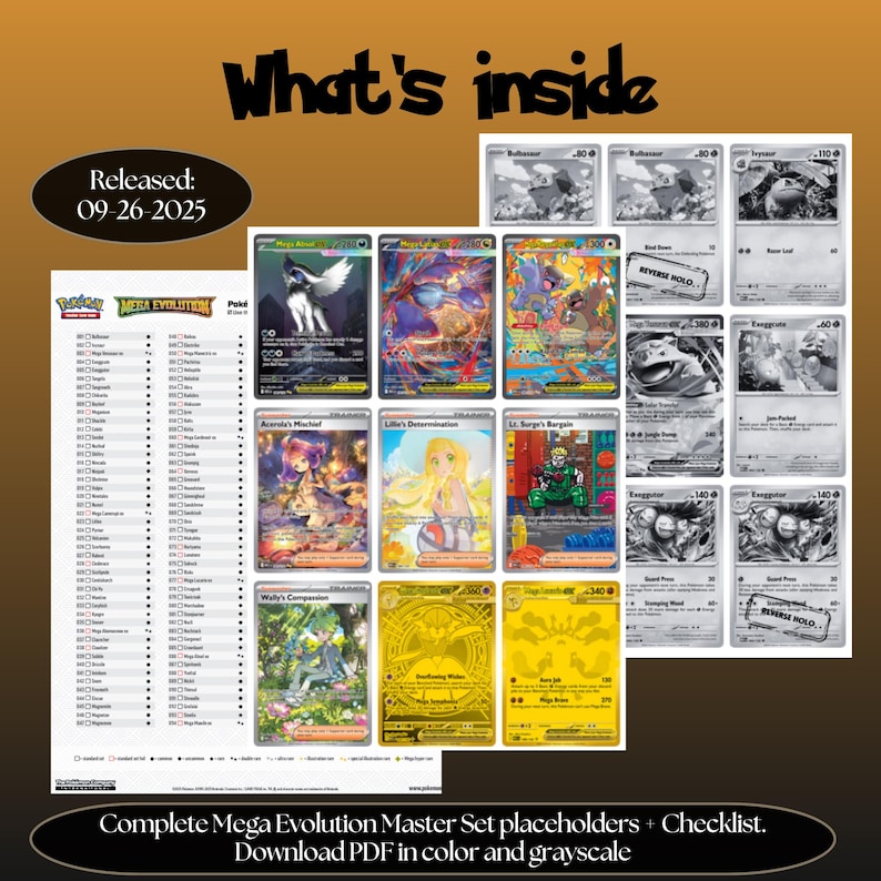 Mega Evolution Master Set Placeholders, Printable Complete Binder Pages ...
