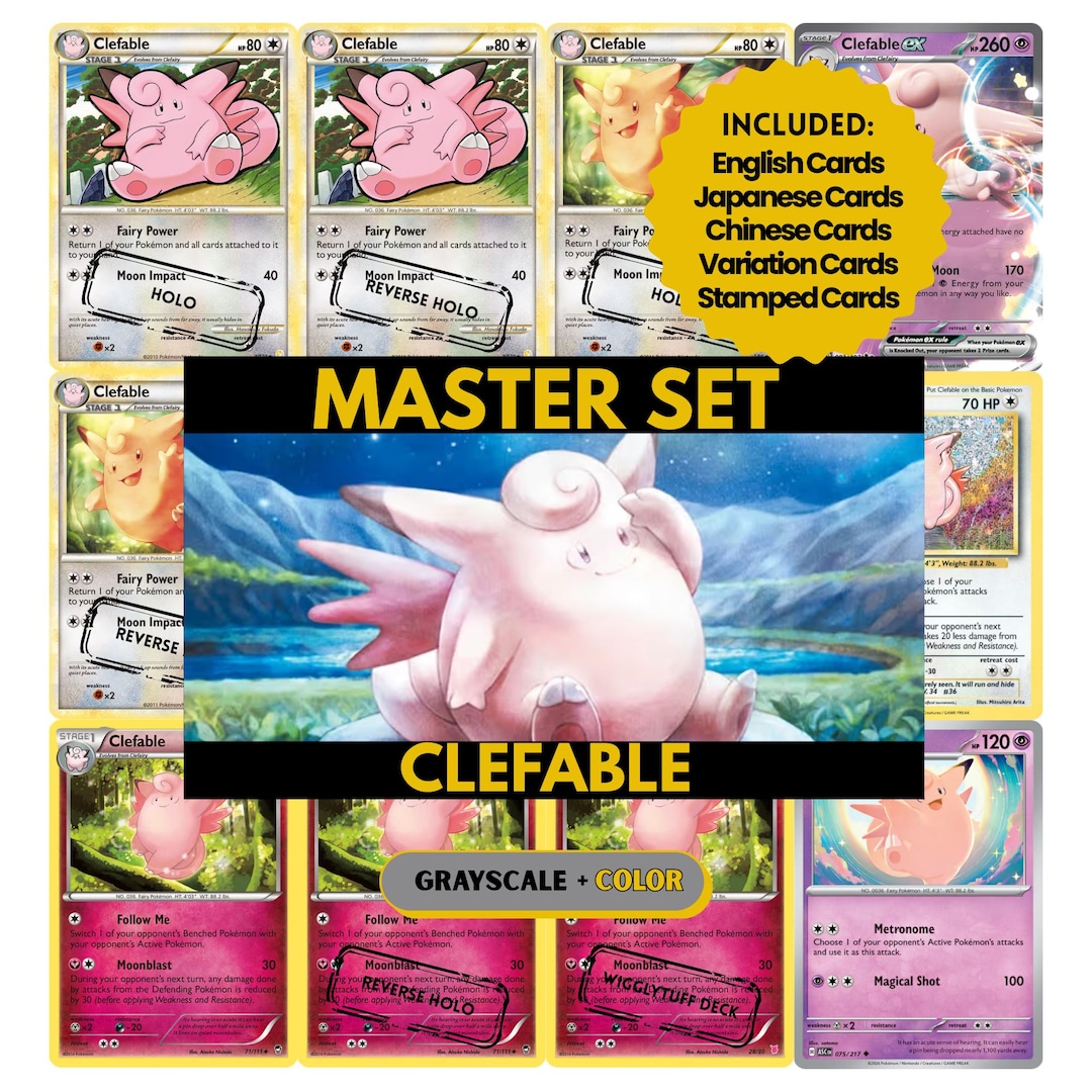 Clefable Master Set Binder Pages, Pokemon Placeholder Cards, Printable ...