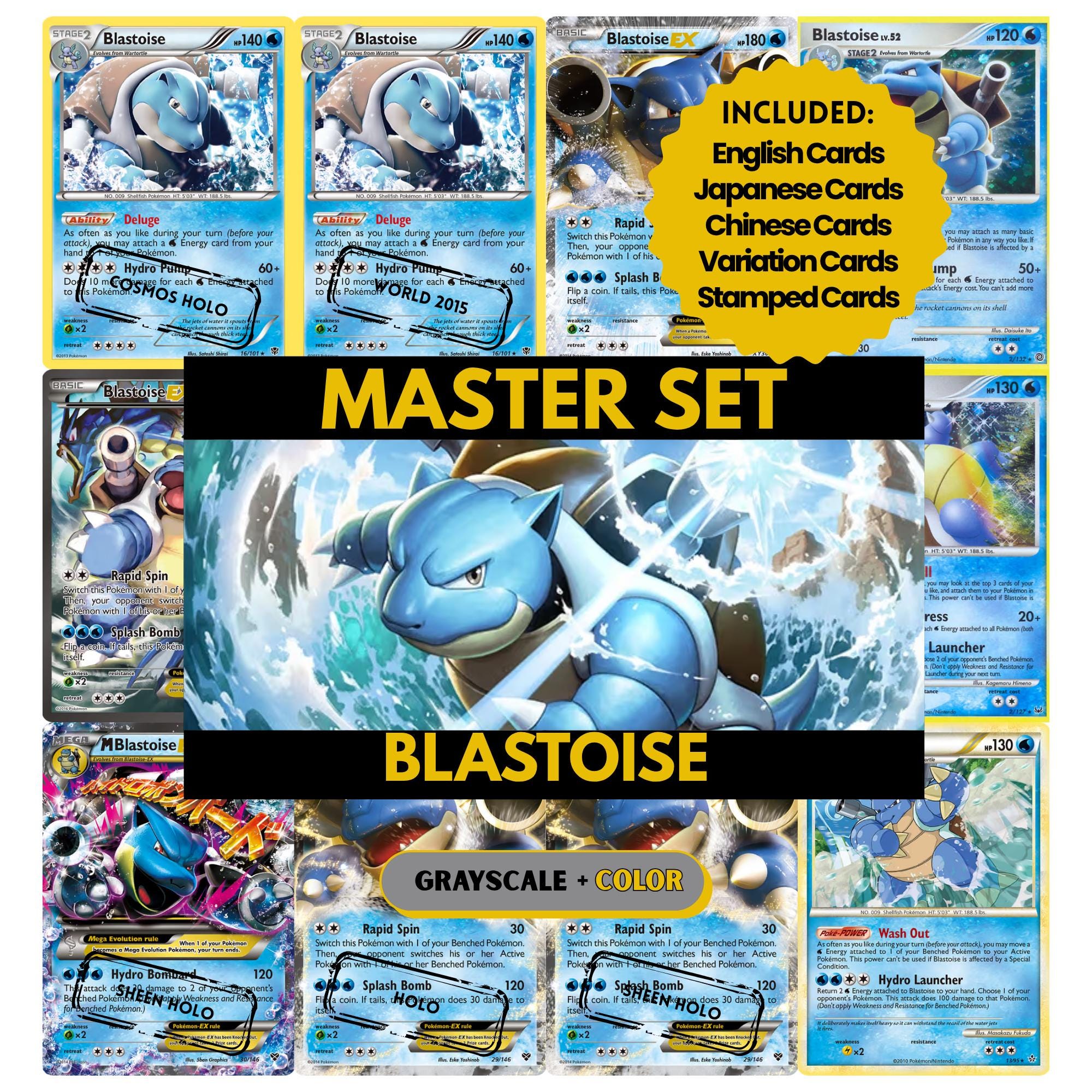 blastoise pokemon card binder Blastoise Master Set Binder Pages, Pokemon Placeholder Cards, Printable PDF  & Digital Download