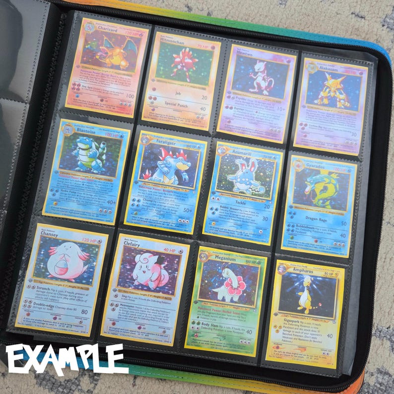 Phantasmal Flames binder example showing filled pages with Pokémon cards arranged in a complete master set layout.
