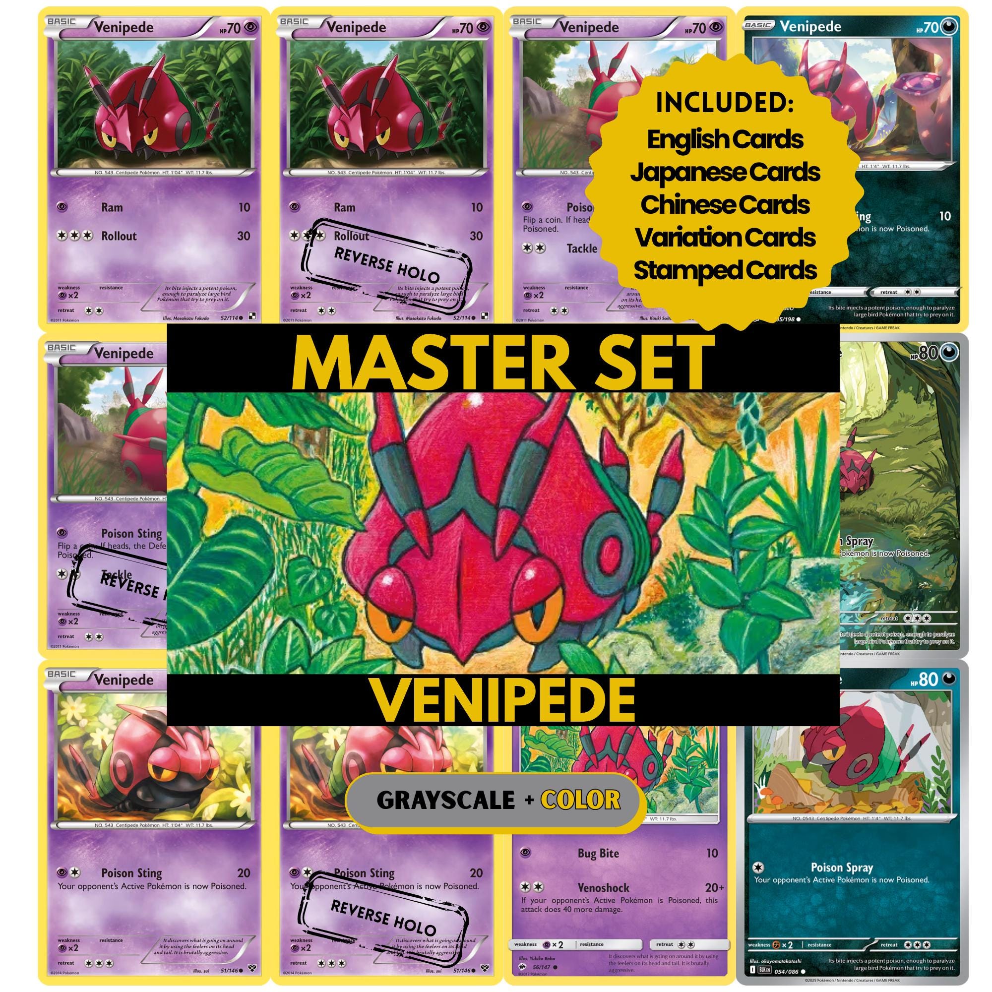 venipede pokemon card Illustration Rare (132) 2025 Blk EN-Black Bolt Basic Weakness Venipede - Emerging Powers -