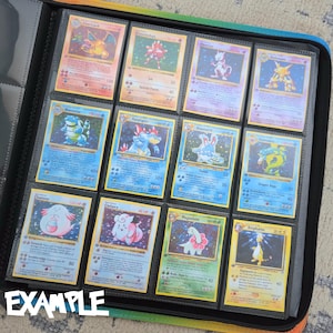 Mega Evolutions binder example showing filled pages with Pokémon cards arranged in a complete master set layout.