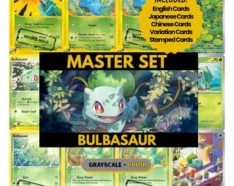 Bulbasaur Master Set Binder Pages, Pokemon Placeholder Cards, Printable PDF & Digital Download