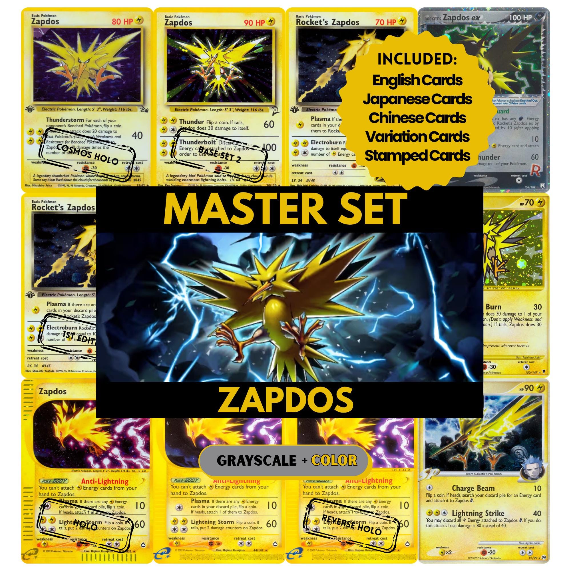 Zapdos Master Set Binder Pages, Pokemon Placeholder Cards