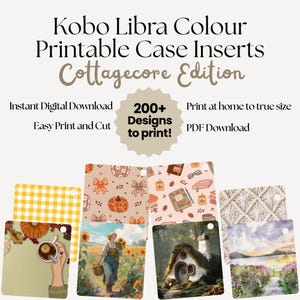 Cottagecore Kobo Libra färgade fodral: 200+ utskrivbara PDF-designer (digital nedladdning)