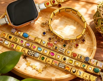 Personalized Italian Charm Bracelet, Stainless Steel, Birthstone Jewelry