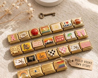 9mm Gold Enamel Italian Charm Links, Modular Bracelet Charms