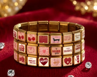 Personalized Gold Italian Charms Bracelet Love Collection Valentine's Day Gifts