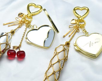 Personalized Photo Heart Keychain Gold Plated Locket, Lipstick Holder, Keepsake Gift