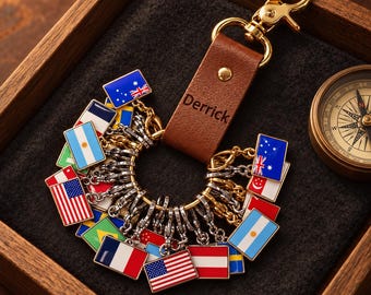 Oversized Country Flag Charms for Keychains, Custom Modular Enamel Flag Links, World Traveler Jewelry