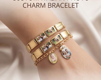 Custom Photo Italian Charm Bracelet, Personalized Stainless Steel Y2K Jewelry