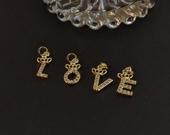 Gold Crystal Initial Letter Charm: 18K Gold Filled CZ Pendant
