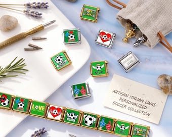 Soccer Italian Charm Bracelet, Stainless Steel Sports Charms, Customizable DIY Kit