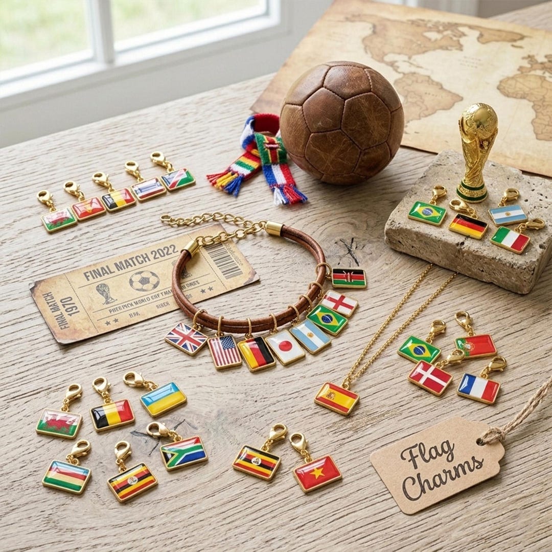 Country Flag Enamel Charms, Gold Plated National Clip Pendants, World Cup Soccer Fan Trave