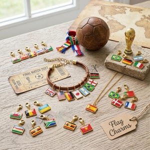 Emaljberlocker med landsflaggor, förgyllda nationella klämmhängen, resesmycken för armband och halsband, VM-fotbollsfans