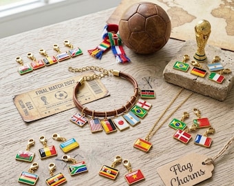 Dijes esmaltados con banderas de países, colgantes nacionales chapados en oro, joyería de viaje para aficionados al fútbol y a la Copa
