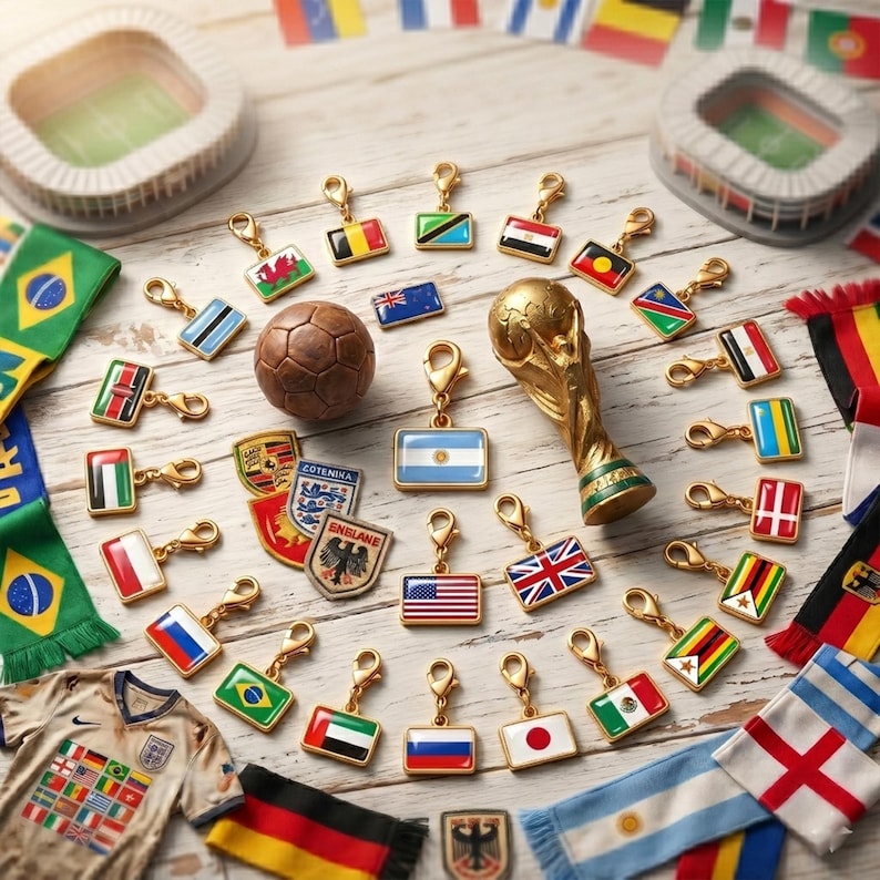Gold Plated Enamel Country Flag Charms, World Cup Soccer Fan Travel Jewelry image 12