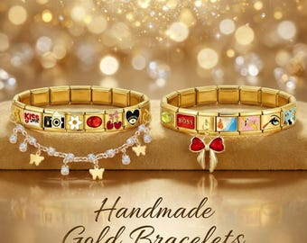 Personalized Italian Charms Bracelets, Stainless Steel Sparkle Italy Dangle Charms