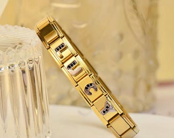Personalized Gold Italian Charm Bracelet: Custom Initial Y2K Jewelry