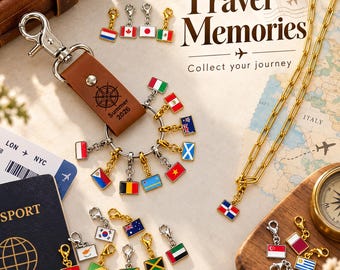 Gold Plated Enamel Country Flag Charms, World Cup Soccer Fan Travel Jewelry
