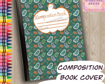 Pegatina imprimible para portada de cuaderno de composición de Halloween / Archivo digital / Diseño de fantasma adorable / PNG de 6,9 x 10 pulgadas / Decoración para cuaderno DIY