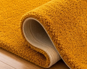 Hand Tufted Wool Area Rug, Solid Mustard Yellow, Modern Shag (8x10)