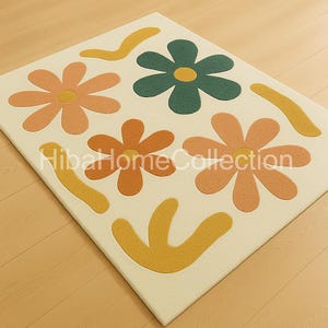 Floral Wool Rug – Hand-Tufted Carpet, Colorful Retro Flower Pattern Carpet
