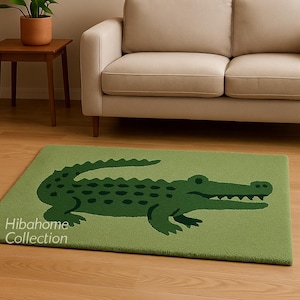 Crocodile Kids Wool Rug – Hand-Tufted Carpet, Fun Green Playroom Animal Design