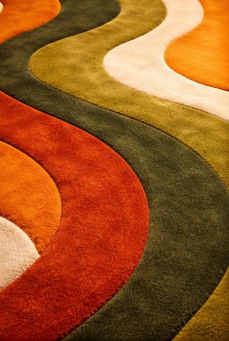 Hand-tufted Wool Shag Rug 9x12 – 70s Geometric Wave, Mid-century Modern ...