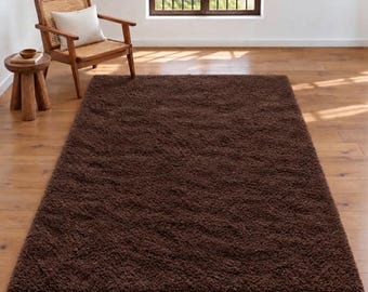 Hand Tufted Dark Brown Wool Rug | Solid Minimal Area Rug for Living Room | Bedroom | Home Decor Carpet
