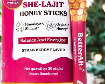 Strawberry Himalayan Shilajit Honey sticks for Women: Shatavari & Saffron - 30 Pack