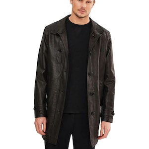 Men’s Dark Brown Full-Length Leather Coat – Ederson 100% Real Leather