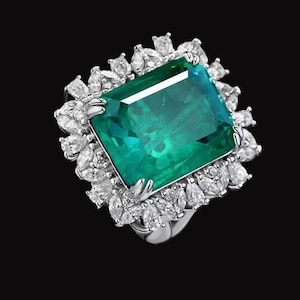 Emerald Natural Emerald & Diamond Wedding Ring 925 Sterling Silver, Gift For Her