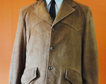 Mens Vintage 1970s Suede Long Coat size 42