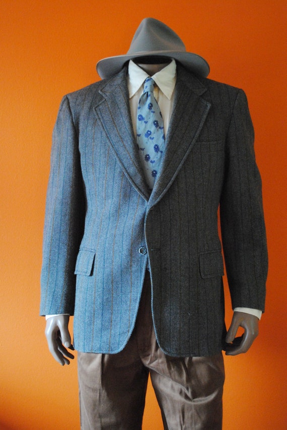 Mens Pinstriped Wool Jacket, sz 40