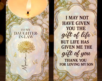 To My Daughter-In-Law Thank You For Loving My Son, Custom Flower Design LED Candle with Name, Mother's Day Gift For Daughter-In-Laws