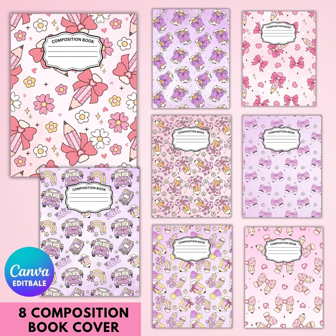 School Theme Pretty Girl Pink Supplies Composition Notebook Cover ...