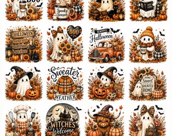 Halloween Ghost PNG Bundle,Spooky Season png,Fall png,Coquette Ghost Shirt,Cute Ghost Pumpkin,Fall Harvest Skeleton,Vintage Halloween Shirt