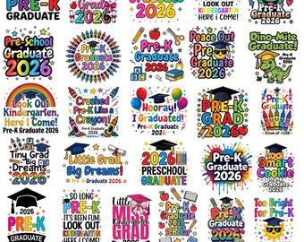 Pre-K Graduate 2026 PNG Bundle, So Long Pre-K png, Graduation png, Preschool Grad png, Last Day Of School Png, Kids School Grad Sublimation