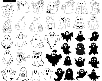 Cute Ghost SVG png Bundle, Ghost Outline Svg, Halloween svg, Ghost Svg, Spooky Ghost Svg, Minimalist Ghost Svg, Ghost Layered, Ghost Clipart