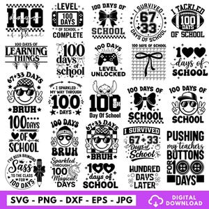 100 days of school svg, 100th Day Of School, 100 Days of School Bow SVG, Teacher Girl Svg, 67+33 days of school Bruh SVG, Back To School svg