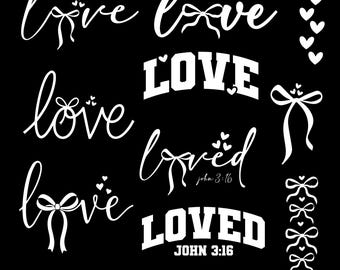 Love Bow Svg png, Valentine’s Day Coquette Svg, Girly Valentines, Valentines Bow Sleeve Design, Loved John 3:16 svg png, Very Loved Svg Png